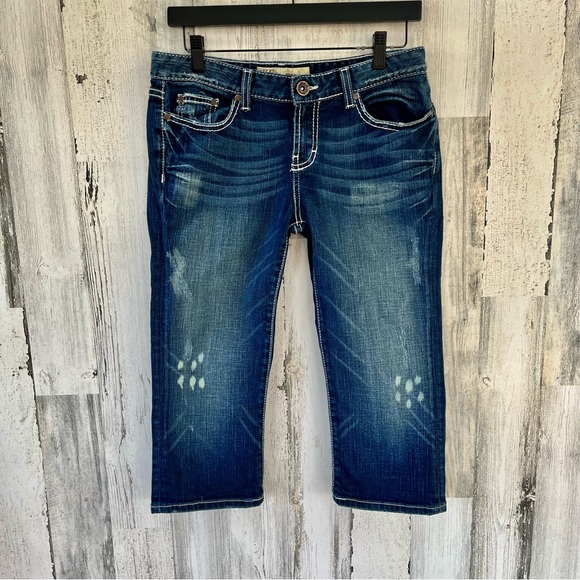 BKE Denim - BKE Women’s Reese Capri Distressed Blue Denim Jeans Size 31X18